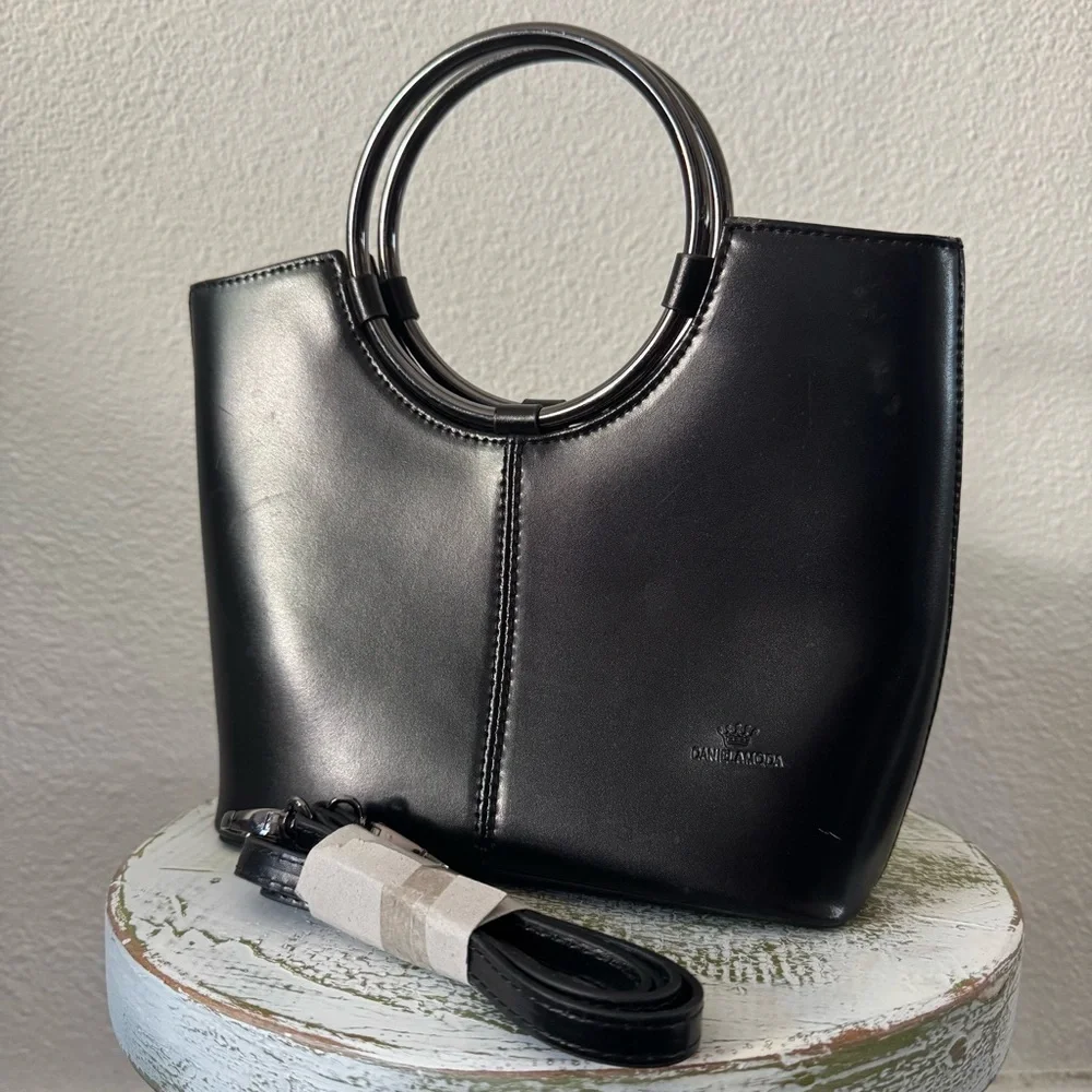 Daniela Moda Vera Pelle Leather Ring Handbag Made in Italy Sleek Chic Minimalist - Picture 13 of 13